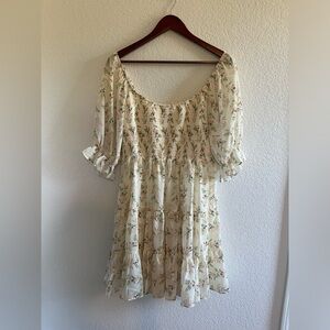 Smocked Ivory Floral Dress